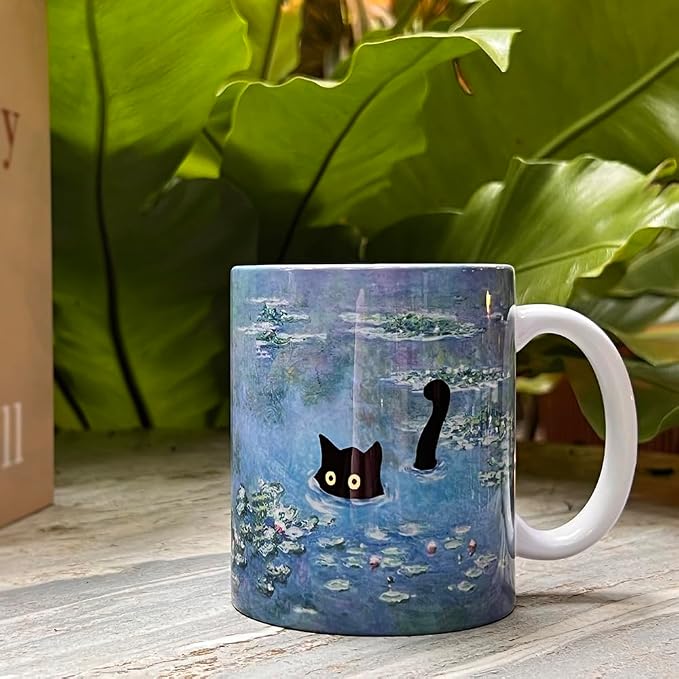 Famous Art Paintings Funny Cat Coffee Mug for Artist Art Lover Teacher Cat Lovers, Famous Picture Classic Vincent Aesthetic Canvas Mug Birthday Gift for Women Man (Water Lilies) - Image 4
