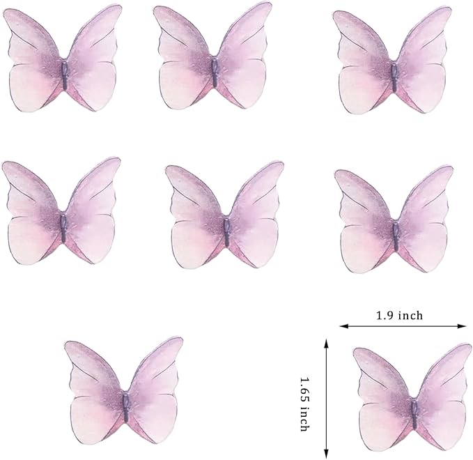 48Pcs Edible Butterflies Cake Topper Edible Butterfly Cupcake Toppers Wafer Paper Butterflies Edible Butterfly Cake Decorations for Wedding Birthday Party Cupcakes Decorating (Purple) - Image 2