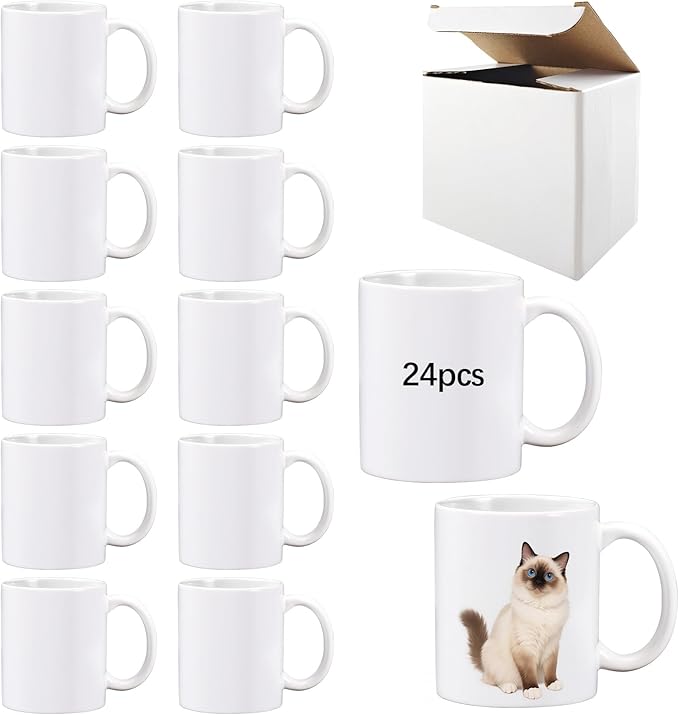 24 Pack 11 oz sublimation mugs with boxes round handle tazas para 11oz ounce coffee cups for sublimation mug blanks bulk products (White, 11OZ) by Unknown