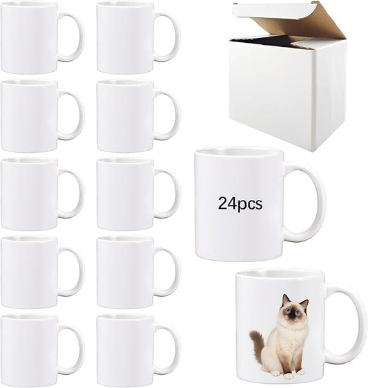 24 Pack 11 oz sublimation mugs with boxes round handle tazas para 11oz ounce coffee cups for sublimation mug blanks bulk products (White, 11OZ) by Unknown