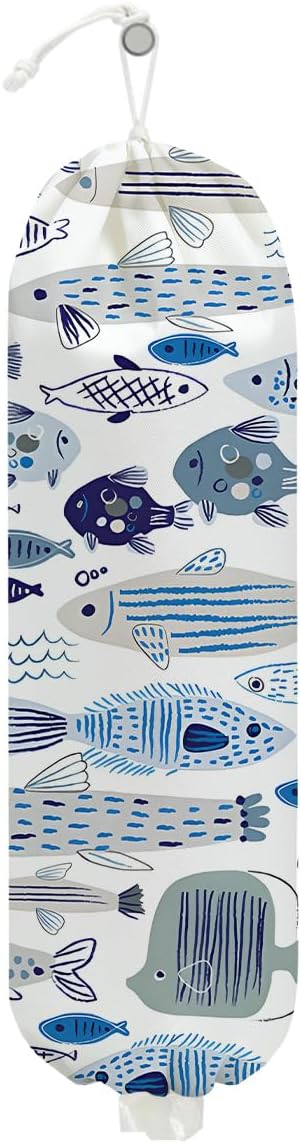 Fish Plastic Bag Holder, Blue Fish Grocery Bag Holder for Plastic Bags | Wall Mount Reusable Shopping Bags Storage Dispenser for Home Pantry Kitchen Farmhouse, Housewarming Gifts for Women Mom by Unknown