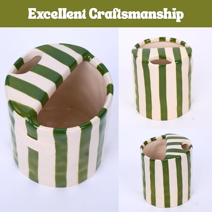 Coffee Mug Espresso Cup 10oz Ceramic Coffee Mugs Porcelain Coffee Cup Hand-Painted Striped Art Multiple Use for Kitchen, Dining-Green - Image 3
