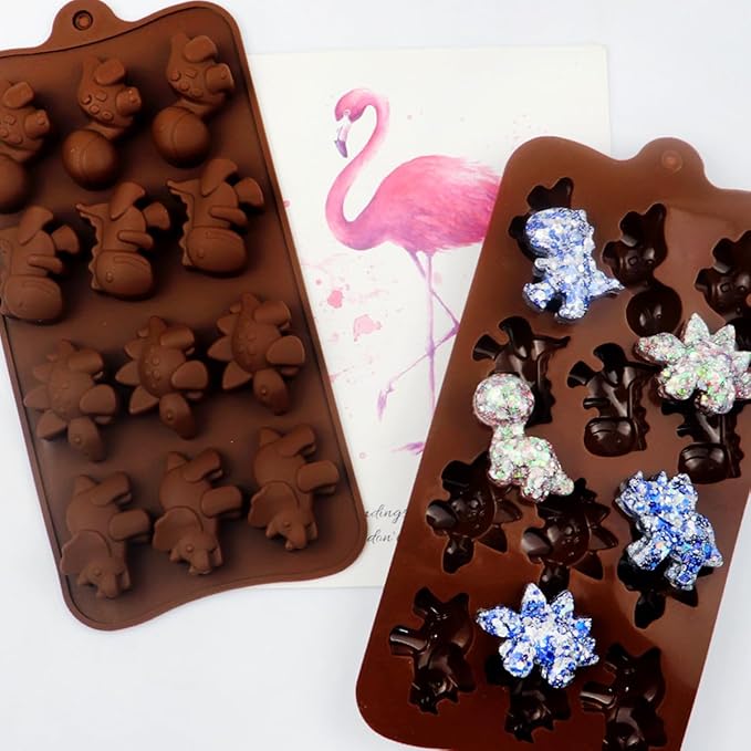 LeLehome 2PCS Silicone Dinosaurs Molds, BPA Free Non-Stick Chocolate Gummy Candy Baking Mold Bakeware for Ice Cube, Soap, Candle, Jello, Cake Decoration, Kids Gift