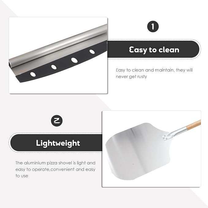 Ipetboom 2 Pcs Detachable Handle Pizza Transfer Shovel Set Lightweight Aluminum and Wood Kitchen Tools Easy to Clean and Operate Essential for Baking and Pizza Preparation - Image 3