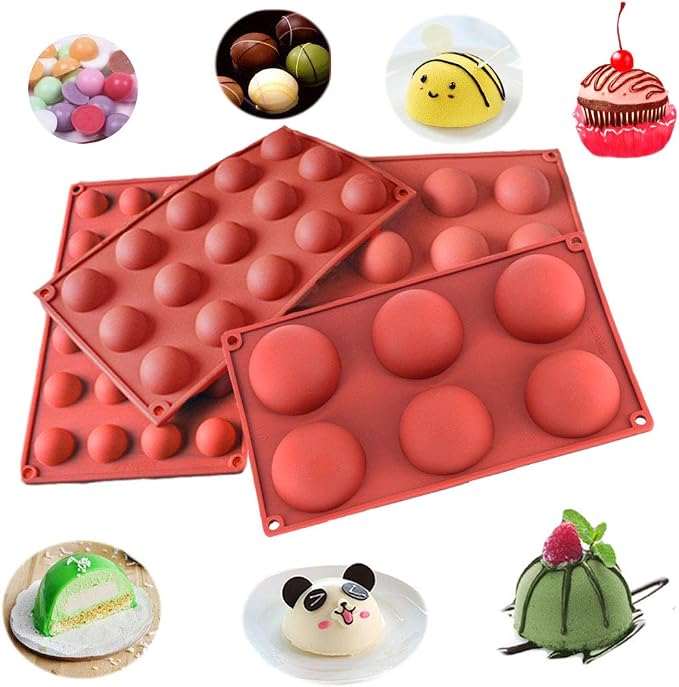 Semicircle Silicone Mold,Shxmlf Half Sphere Chocolate, Candy and Gummy Mold Teacake Bakeware Set for Cake Decoration Mousse Dome Jelly Ice Cream Bombe Cupcake Baking Mold, Assorted Size,Set of 4 - Image 6