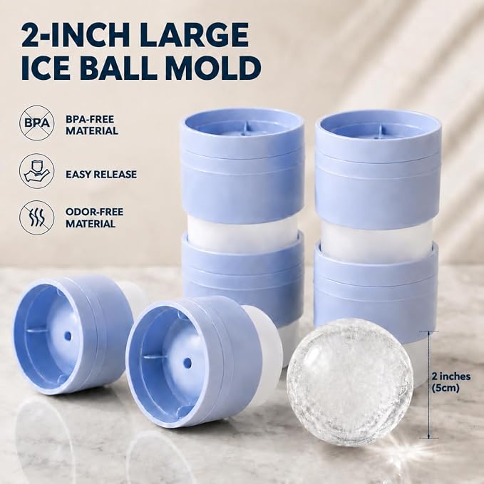 12-Piece Whiskey Gift Set with 6 Whiskey Glasses & 6 Ice Ball Molds | 11 oz rocks glasses with BPA-free large ice ball molds for bourbon, scotch, cocktails, home bars and gifting - Image 4