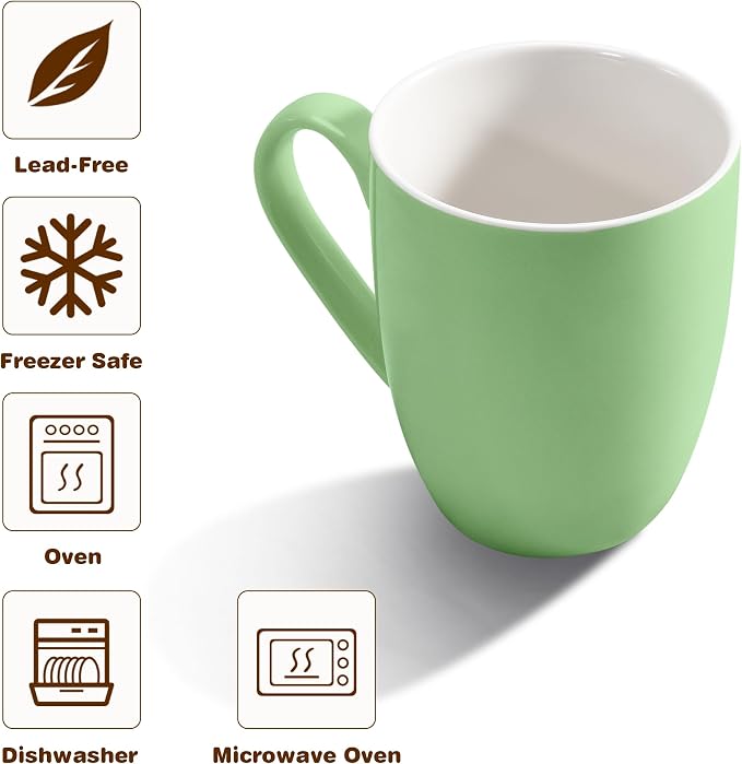 Urbanstrive 16 oz Large Coffee Mugs Set of 4 Ceramic Coffee Mug White Coffee Cups Tea Cups Idea Gift for Women Men House Warming Gifts New Home Office, Mint Green 4 Pack - Image 3