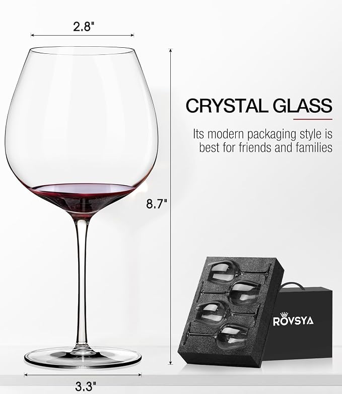 OJA Wine Glasses Set, Crystal Red Hand Blown Wine Glass, Set of 4,23.5 oz | Large, Burgundy, Ultra-thin, Light for Wine Tasting, Perfect Gifts, Valentine's Day, Anniversary, Birthday - Image 6