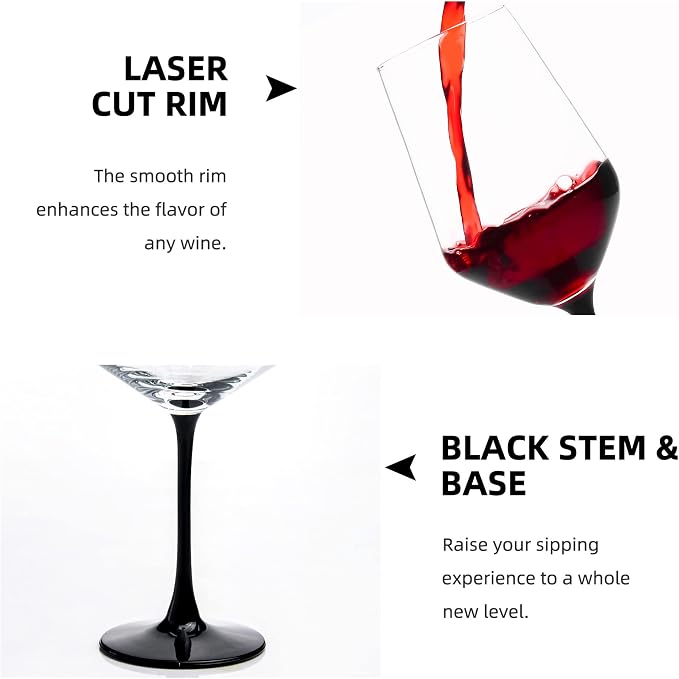 YANGNAY Wine Glasses with Black Stem & Base, Set of 8, 17 Oz Wine Glasses for Red Wine, Unique Gifts for Wine Lovers, Dishwasher Safe - Image 3