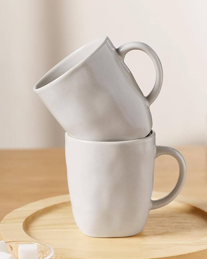 famiware Coffee Mugs Set of 4, Ocean Square 13oz Coffee Cup Set with Handle for Cocoa, Milk, Hot Chocolate, Tea, Water, Stoneware Cups for Kitchen, Microwave and Dishwasher Safe, Matte White - Image 6