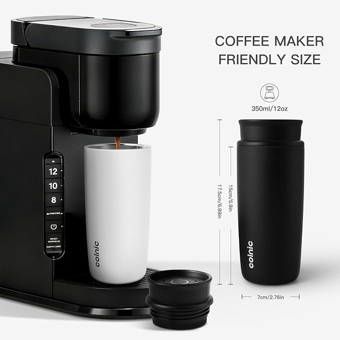 Travel Coffee Mug with 360°Lid, 12 oz Coffee Tumbler Insulated Travel Mugs for Hot and Cold, Vacuum Insulated Stainless Steel Coffee Cup Leak Proof Spill Proof-Matte Black - Image 4