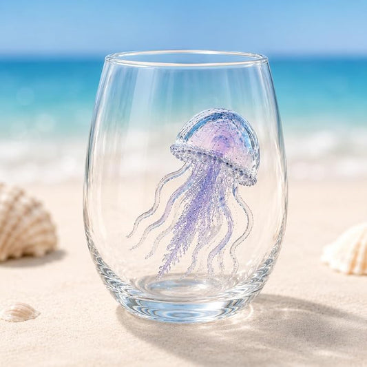 12oz Artisanal Blue Ringed Octopus Glassware, 3D Ocean Animal Artisan Glassware Collection For Fresher Sips, Coastal Elegance & Elevated Home Bar Vibes (Jellyfish) by Unknown