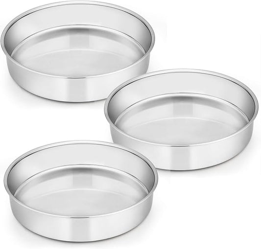 E-far 11 Inch Cake Pan Set of 3, Stainless Steel Round Cake Baking Pans, Non-Toxic & Healthy, Mirror Finish & Dishwasher Safe by E-far