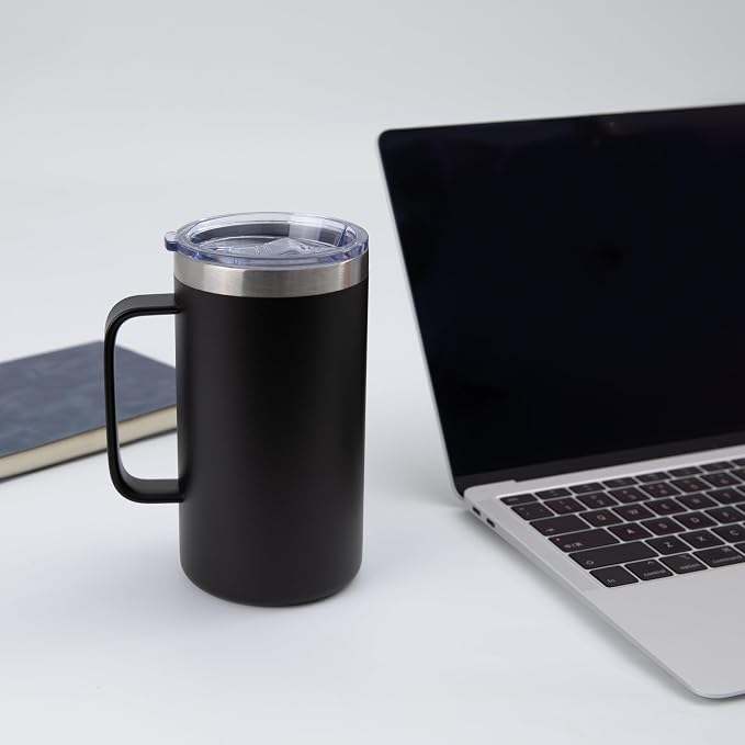 DOMICARE 24oz Mug with Handle and Lid, Stainless Steel Coffee Mug, Travel Mug with Handle, Double Wall Vacuum Coffee Tumbler, Reusable Insulated Cup, Black, Pack 4 - Image 6