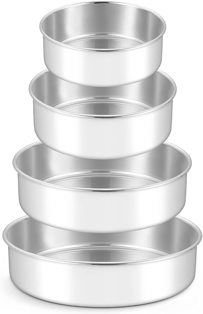 Leonyo 4-6-8-9 In Cake Pans Set of 4, Round Cake Tins for Baking, 2" Deep | Bake a multi-layer cake — perfect for celebrating weddings, birthdays, housewarmings, and graduations by Leonyo