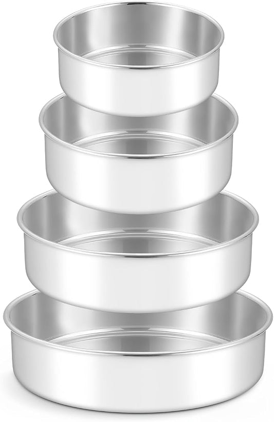 Leonyo 4-6-8-9 In Cake Pans Set of 4, Round Cake Tins for Baking, 2" Deep | Bake a multi-layer cake — perfect for celebrating weddings, birthdays, housewarmings, and graduations by Leonyo