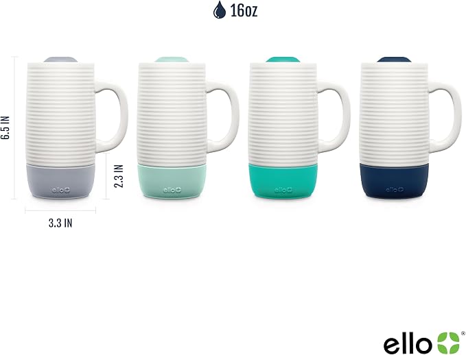 Ello Jane 18oz Ceramic Travel Mug with Handle, Splash-Resistant Slider Lid and Built-in Coaster, Perfect for Coffee and Tea, BPA Free, Dishwasher Safe, Holiday Gift Her Him, Yucca | Splash-resistant ceramic coffee tumbler with handle and silicone base.... - Image 3