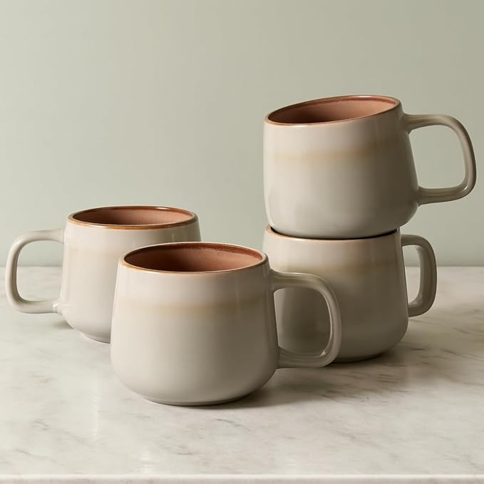 Ava Nord Stoneware Ceramic Coffee Mugs Set of 4-12 oz - Sage Ash | Lead-Free, Non-Toxic, Freezer - Microwave & Dishwasher Safe, Comfortable Handle, Aesthetic Nordic Design for Tea, Latte by AvaNord