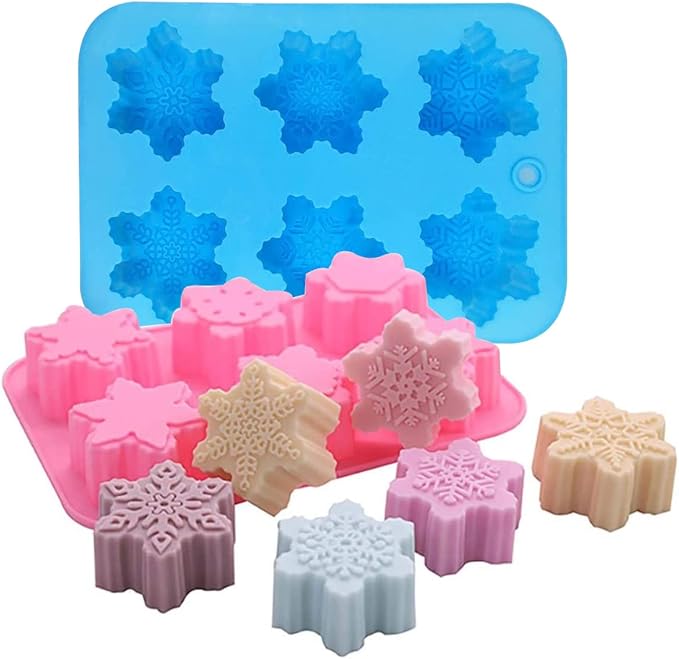 Snowflake Silicone Molds, 2 Pack Cake Pans Cookie Trays Handmade Soap Making Molds Also for Chocolate Mold Pudding Jelly Muffin Ice Cube Tray for Christmas Holiday Party Cake Decor(Pink/Blue)…