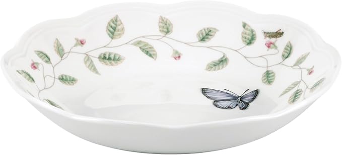 Lenox Pasta Bowl, 20oz Butterfly Meadow Pasta Bowl 1-Piece, Service For 1, Porcelain, White Serving Bowls, Wide, Shallow, Lenox Butterfly Meadow Collection, Dishwasher & Microwave Safe (White 1-Piece) by Lenox