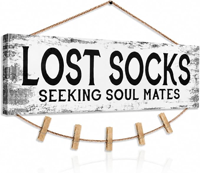 Laundry Sign Wall Decor, Lost Socks Laundry Sign, Rustic Sign Wall Art for Washroom, Bathroom Lost Socks Decorative 6"x14.5" - Image 4