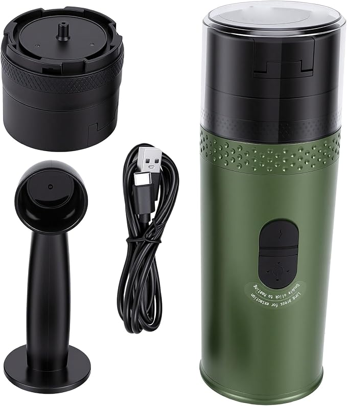 Portable Electric Capsule Coffee Maker 20bar (Green) | SelfHeating Travel Coffee Machine, 7800mAh, Stainless Steel, Ideal for Camping RV Hiking Office, 5 Cups per Charge by Unknown