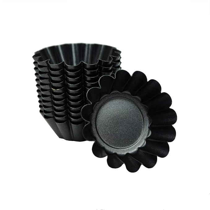 12 Pack Egg Tart Pan, Non-Stick Carbon Steel Tartlet Tins, Mini Pie Mould, Muffin Cupcake Pudding Baking Cup Maker - for Pies, Chinese Egg Tart, Cakes(Black S) by Unknown