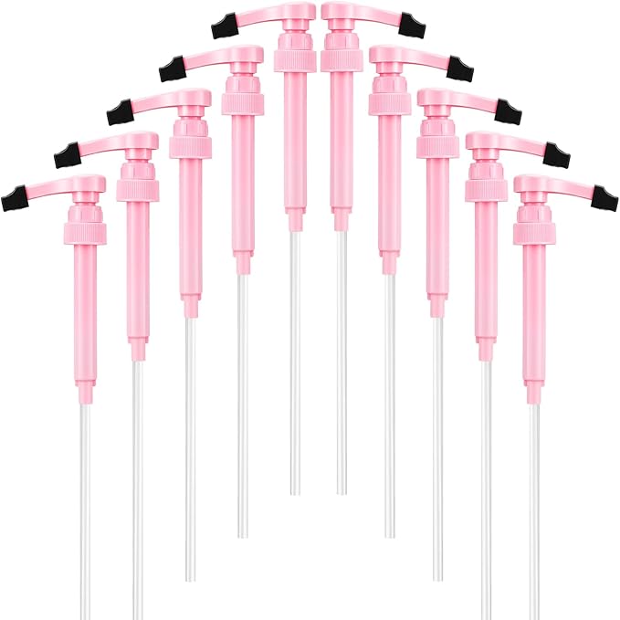 Patelai 10 Pcs Coffee Syrup Pump with Tip Cover Pink Reusable Pump Fits 750 ml Skinny Bottles Flavor Caramel Dispenser Replacement for Home and House Drink