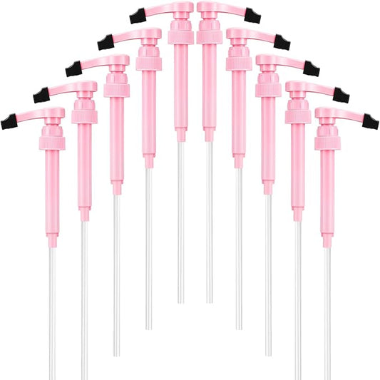 Patelai 10 Pcs Coffee Syrup Pump with Tip Cover Pink Reusable Pump Fits 750 ml Skinny Bottles Flavor Caramel Dispenser Replacement for Home and House Drink