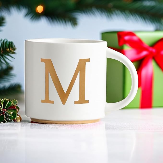 COLLECTIVE HOME - Monogram Ceramic Mugs, 15 oz Golden Initial Coffee Cups, Elegant Alphabet Tea Mugs, Elegant Personalized Mug with Gift Box, Unique Mug with Double Side Capital Letter (M) - Image 2