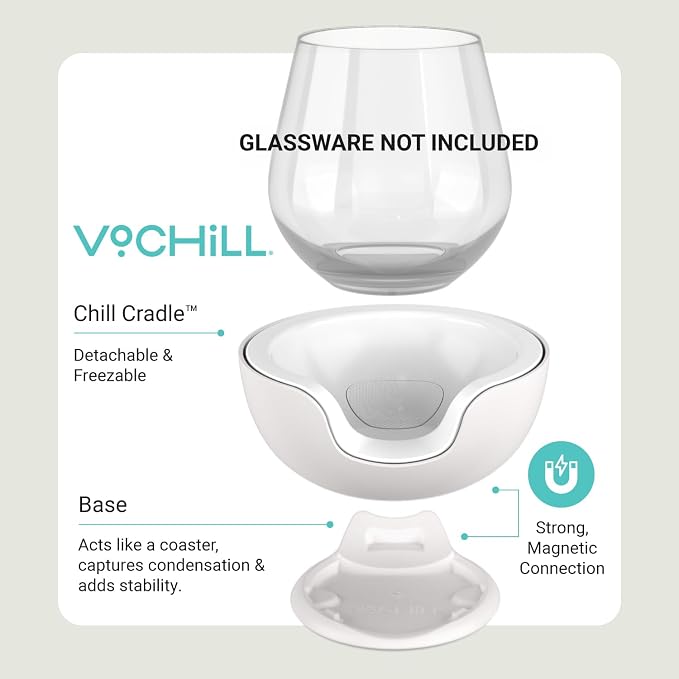 VoChill Stemless Wine Glass Chiller | Keep the Chill In Your Glass | Made in the USA | Separable & Refreezable Chill Cradle | Actively Chills Stemless Glassware | Quartz, Single Stemless - Image 4