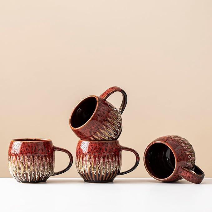 Large Ceramic Coffee Mug - 13oz Tea Cup, Red, Set of 4 | Large Tea Mug, Microwave Safe, Dishwasher Safe - Image 7