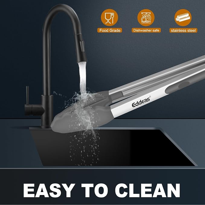 Kitchen Tongs Up To 600°F Silicone Tongs for Cooking 7,9,12 in Grey | Heat Resistant 600 Degrees,Heavy Duty Stainless Steel Locking Tong for Cooking with Silicone Tips Non-Stick Grey - Image 7