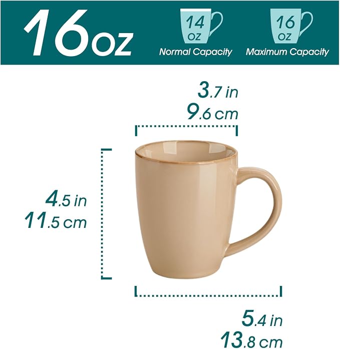 vancasso PLAYA Ceramic Coffee Mug Set of 6, 16 Oz Tea Cups with Handle for Latte, Tea, Cappuccino, Milk, Cocoa, Microwave&Dishwasher Safe, Brown - Image 2