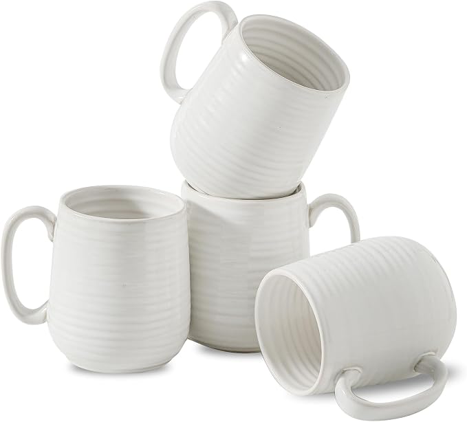 HASENSE Coffee Mugs Set of 4, 15 Ounce Porcelain Latte Mug Set with Handle for Morning Coffee Tea and Cocoa, Ceramic Coffee Cups with Unqiue Glaze for Men, Women, Plain by Hasense