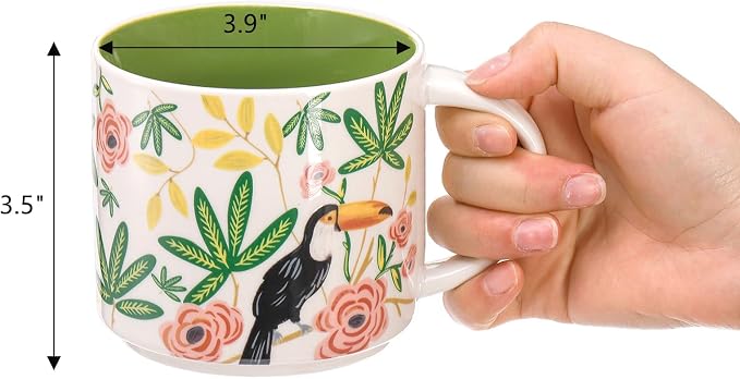 Frcctre Set of 4 Ceramic Coffee Mug Set, Large 15 Ounce Ceramic Tea Cup with Handle, Vintage Hand Painted Floral Porcelain Mug Colorful Restaurant Mug for Coffee, Tea, Milk, Hot Cocoa - Image 2
