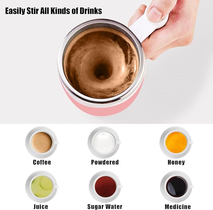 Self Stirring Mug,Rechargeable Auto Magnetic Coffee Mug with 2Pc Stir Bar,Waterproof Automatic Mixing Cup for Milk/Cocoa at Office/Kitchen/Travel 14oz Best Gift - Pink - Image 5