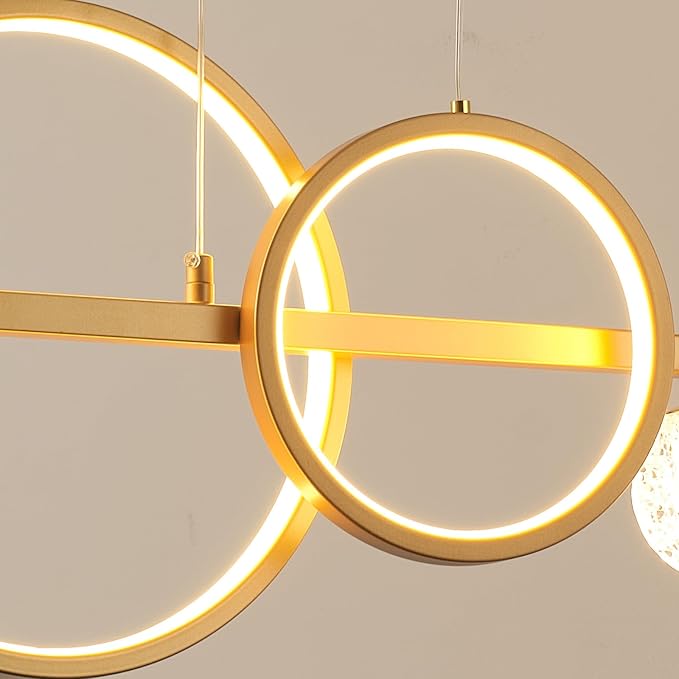 ORANOOR LED Gold Chandeliers, 47in Dimmable Modern Chandelier Pendant Light | Linear Ring Globe Pendant Lights Fixtures Gold Dining Room Light Fixture Ceiling Hanging for Kitchen Island Dining Room - Image 7