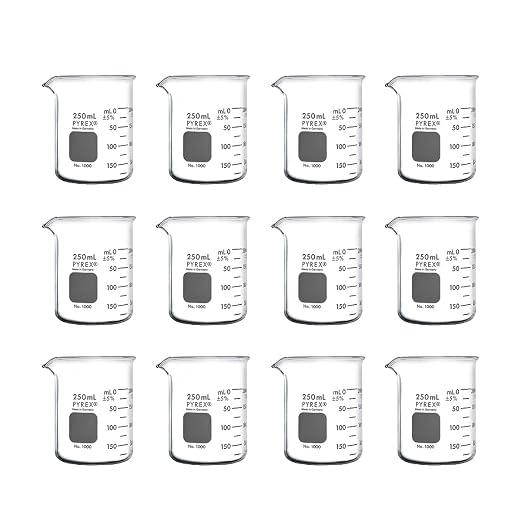 PYREX Griffin Borosilicate Glass Beaker- Low Form Graduated Measuring Beaker with Spout– Premium Scientific Glassware for Laboratories, Classrooms or Home Use - PYREX Chemistry Glassware, 250mL, 12/Pk - Image 2