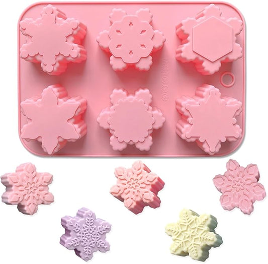 1 Pcs Christmas Silicone Molds,Large Size Snowflake Shape 3D Chocolate Silicone Mold 6-Cavities Candy Moulds for Christmas Day Winter Theme Candy Pudding Jelly Making