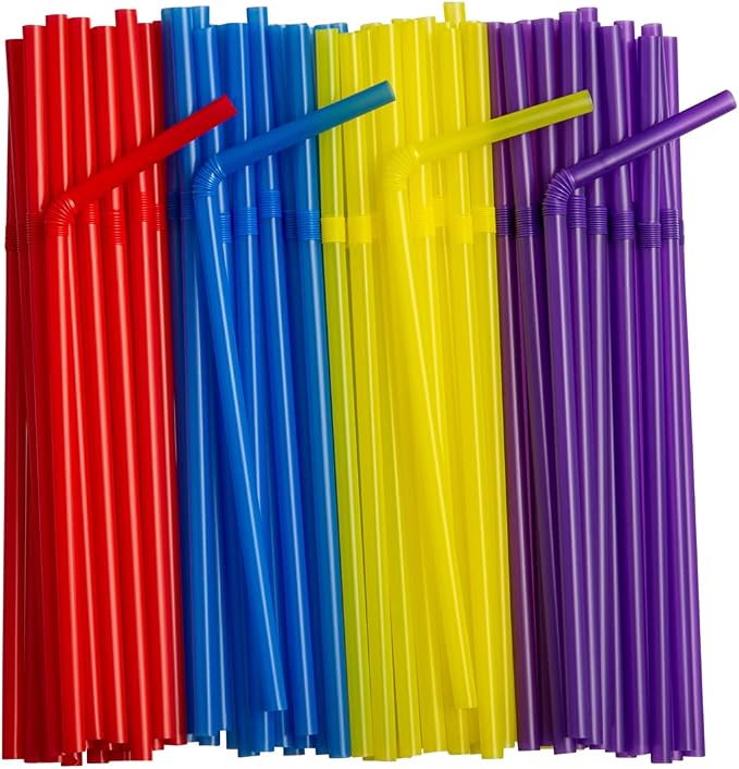 Comfy Package [250 Count] Flexible Plastic Drinking Straws - Disposable Drinking Straws - 7.75"High - Assorted Colors by ComfyPackage