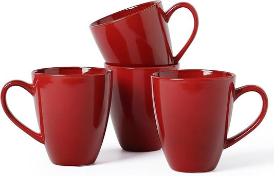 MONITO 17 OZ Coffee Mugs Set of 4, Large Ceramic Blue Coffee Mugs Set with handle for Tea/Latte/Milk/Cocoa, Funny Tea Cups for Office and Home, Engagement Gifts. (Red) by MONITO