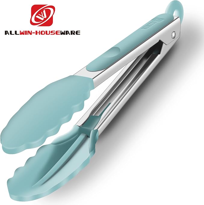 2 Pack Silicone Kitchen Tongs, 9 & 12 Inch, Stainless Steel, Aqua Sky - Image 4