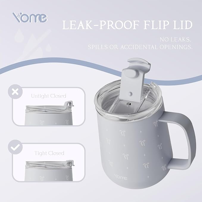 YOME 10oz Bow Grey Insulated Coffee Mug with Handle for Women | Ceramic Lined Coffee Mug with Splash-Resistant Lid| Pure Taste Stainless Steel Coffee Cup | Easy to Clean | Keeps Drinks Cold - Image 5
