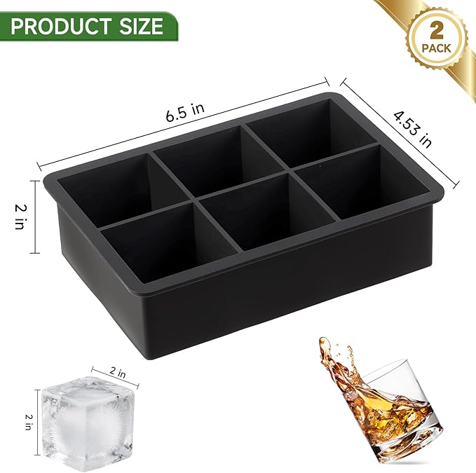 Silicone Ice Cube Tray, Easy Release Flexible Ice Cube Tray with Removable Lid, 24 Ice Cub Per Tray for Whiskey, Freezer, Cocktail, Reusable & BPA Free (6 Square*2)