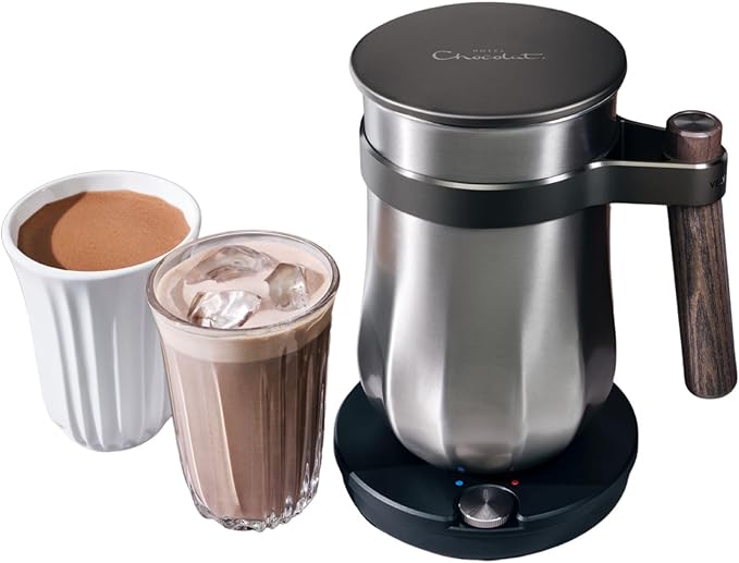 Hot & Cold Drinking Chocolate System - The ALL-NEW Velvetiser - Hotel Chocolat - 1 mug and 1 glass - European Style Drinking Chocolate - Pewter Edition
