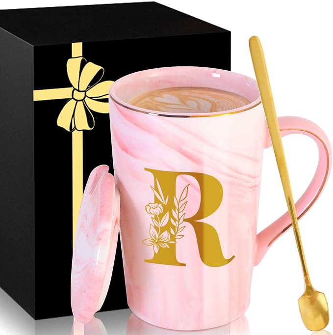 Personalized Ceramic Coffee Mug with Lid Tea Cup Happy Birthday Christmas Xmas Day Holiday Gift for Female Boss Teacher Aunt Big Small Sister in Law Mother Stepmother Wedding Groom Bride Officiant,R by MNZZ