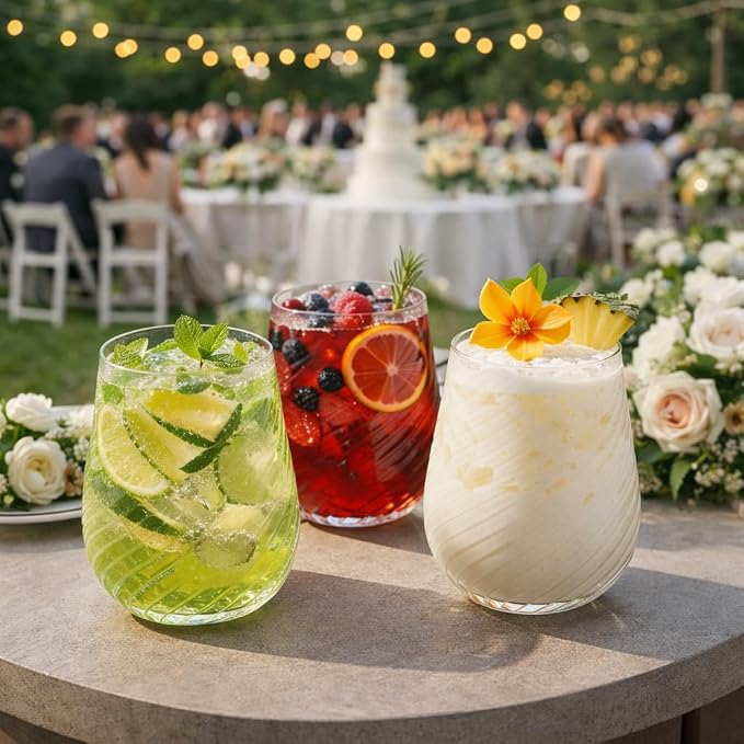 Oojami 40 Pack 12 oz Disposable Wine Glasses Stemless Ribbed Plastic Cups | Shatterproof Unbreakable BPA-Free, Recyclable Reusable Cocktail Champagne Whiskey Wine Cups for Wedding Birthday Party - Image 5