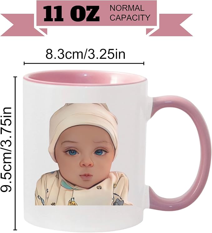 Custom Coffee Mug with Photo, Text, or Logo | Personalized Ceramic Mug 11oz | Customizable Gift for Men, Women | Unique Gift for Birthdays, Holidays, Christmas | White - Pink - Image 6