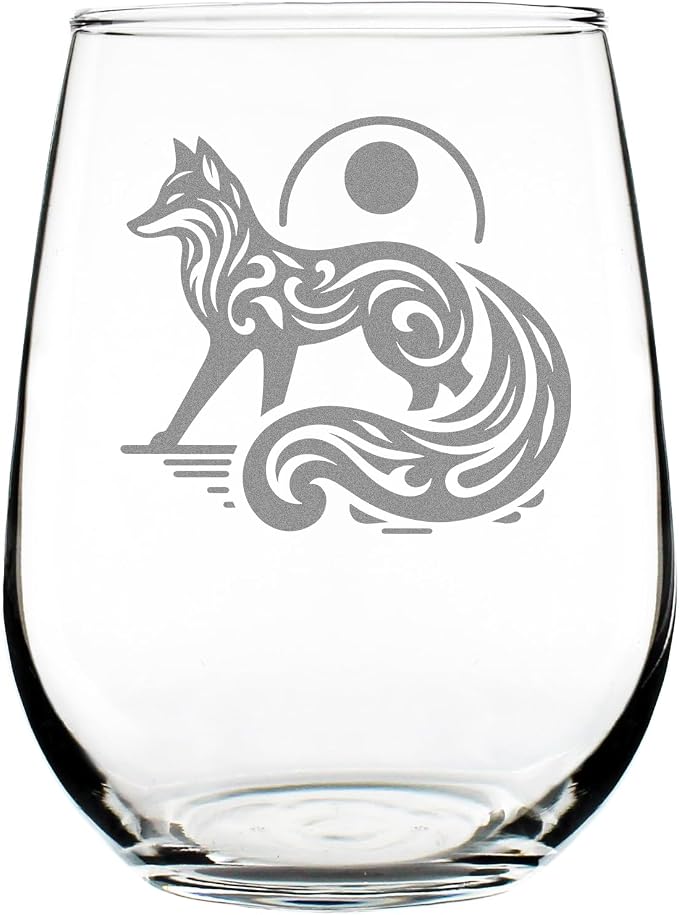 Engraved Fox Stemless Wine Glass 17oz, Etched Design, Animal Lover, Boho Woodland Creature Glassware by Make+Your+Mark+Design